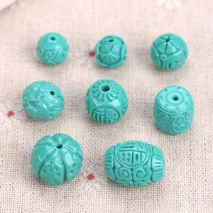 10pcs Cyan Color Fortunate Carving Bead Made From Stone Powder Loose Beads Lot - Picture 1 of 13