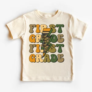 First Grade Camo Lighting Bolt Shirt - Back To School Tee - Picture 1 of 7