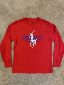 Boys Polo Ralph Lauren Size S Red Long Sleeve Large Pony Trade Mark Shirt - Picture 1 of 5