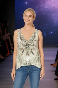 new CAMILLA SILK CRYSTALS DAINTREE DREAMING HIGH LOW CROSS OVERLAY TOP - Picture 1 of 12