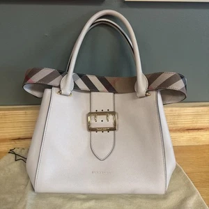Burberry Soft Grain Calfskin Medium Buckle Tote - Limestone - 4029030 - $1695 - Picture 1 of 8