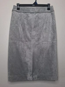 Calvin Klein Damen grau Kunstleder Bleistiftrock Reißverschluss Akzent oben Gr. 2 Neu mit Etikett - Bild 1 von 12