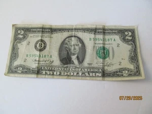 1976 Zwei Dollar Schein Serie Serie # B59543187A Serie 1976 - Bild 1 von 5