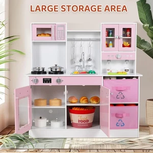 Kinderküche Holz, Spielküche mit Licht und Sound, Puppenküche für Kinder Rosa EU - Bild 1 von 7