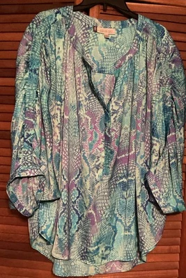 Jennifer Lopez Women’s 3/4 Sleeve Blouse, Green Purple,Blue Size 2X - Image 1 of 2