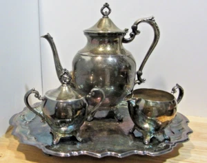 4 pieces Silver Plated Tea Set with Footed Tray - Picture 1 of 13