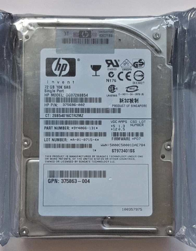 72 GB SAS HP DG072A8B54 / ST973401SS 10K SP SFF HDD 2.5" Internal Hard Drive New - Image 1 of 1