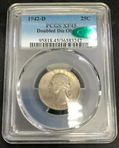 1942 D Washington Quarter PCGS XF45 Doubled Die Obverse CAC - Picture 1 of 6