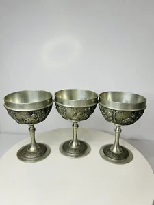 Vintage Feinzinn GES.GESCH. NK W Germany Pewter Footed Goblet Three Cups - Picture 1 of 11