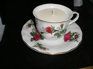 Pretty Rose Teacup and saucer with Rose Scented Candle - Picture 1 of 3