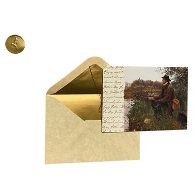 Tarjeta de felicitación del día del padre - única imagen - de lujo, inserto de papel, cinta dorada, H Foto 1 de 2