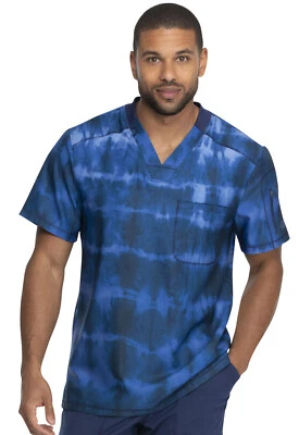 Tie Dye Stripes Navy Dickies Scrubs Dynamix Mens V Neck Top DK613 TYNY - Image 1 of 4