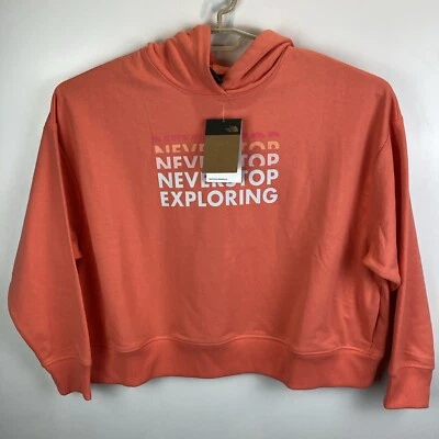 North Face Womens Logo 3XL Hoodie Sweatshirt Orange XXXL Relaxed Cropped Crop - Image 1 of 4