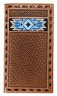 3D MEN'S LEATHER BASKET WEAVE & BLUE DIAMOND INLAY EMBOSSED RODEO COWBOY WALLET