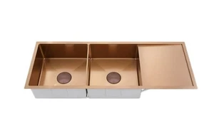 Brushed copper rose gold stainless steel double bowl kitchen sink drainer r10mm - Picture 1 of 12