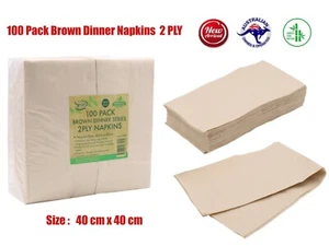 Eco Friendly Serviettes 40CM x 40CM Brown Lunch Napkins 2PLY-100PK - Picture 1 of 3