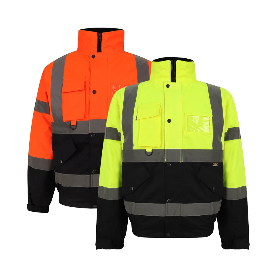 Hi Viz High Visibility 2 Tone Bomber Jacket Waterproof Workwear Security Coat - Image 1 of 1