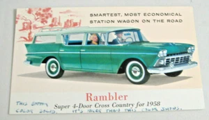 RAMBLER SUPER 4-DOOR CROSS COUNTRY FOR 1958~STATION WAGON POSTCARD - Picture 1 of 4