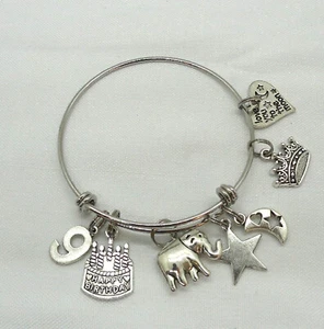 Bracelet 9th Birthday Cake LOVE YOU TO THE MOON Elephant Star Charm Bangle Crown - Picture 1 of 5