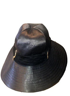 Sombrero CHARO vintage años 60 negro satinado con banda de terciopelo Foto 1 de 4