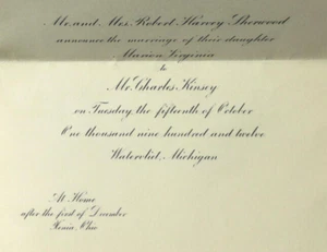 Marriage Announcement Mr Mrs R H Sherwood Marion Virginia Charles Kinsey 1912 - Picture 1 of 5