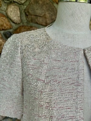 Chaqueta de Vestido Kay Unger Tweed Recortada Rosa Champagne con Tejido Metálico Talla 4 Foto 1 de 4
