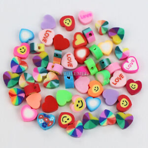 100pcs 10mm Mixed Styles Polymer Clay Heart Beads for DIY ​craft Jewelry Making