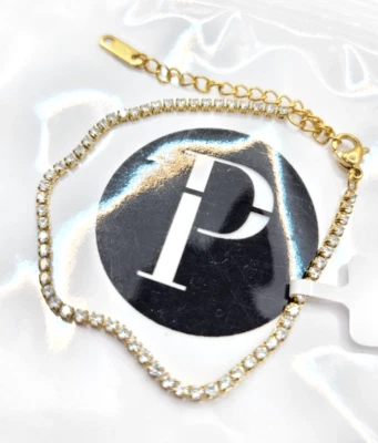 Brazalete tenis circonita cúbica plata esterlina chapada en oro de 18 quilates de perlas 7" + 1" Foto 1 de 3