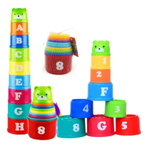enaz01 9PCS Fun Rainbow Cups Stacking Cups Figure Letters Baby Educational Toy - Imagen 1 de 6