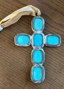 GRANDE 5” Croce Turchese Nativi Americani Cerimoniale Nuovo Messico - Foto 1 di 4