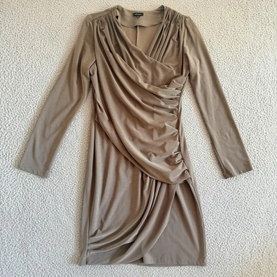 Komarov Dress Womens Medium Beige Long Sleeve Drape Ruched Jersey Stretch - Image 1 of 4