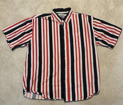 Cambridge Classics Shirt Stripe White Black Red Button Up Short Sleeve Large - Image 1 of 4