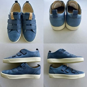 Ecco Blue Leather Casual Sneakers Men’s EU 44 US 10.5 Extra Wide Hook & Loop - Picture 1 of 13