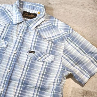 Howler Bros Shirt Men's Small White Blue Plaid Pearl Snap Western S/S Cowboy Tx - Image 1 of 4