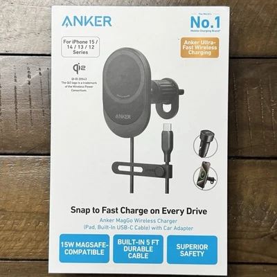 Anker MagGo 15W Qi 2 Fast Wireless Car Pad Charger Air Vent Mount with Adapter - Image 1 of 4