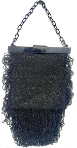 VINTAGE Striking & Beautiful XXL 1940s Black Jet Beaded Purse withFolding Handle - Picture 1 of 6