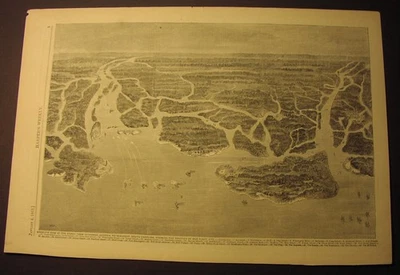 1862 Гражданская война печать; Вид на побережье, САВАННА на ГОЛОВУ ХИЛТОНА, на БОФОРТ, S.C. - Изображение 1 из 4