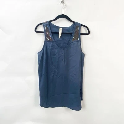 Floreat‎ by Anthropologie US 8 Womens Blue Sequin Epaulette Sleeveless Tank Top Foto 1 de 4