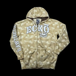VINTAGE Ecko Unltd Hoodie Mens XL Brown Camouflage Y2K Goth Punk Grunge Full Zip - Picture 1 of 6