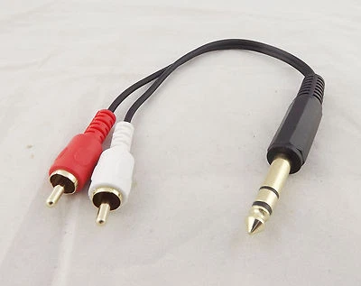 20cm 6.35mm 1/4" Stereo Male To 2-RCA Male Audio Y Splitter Adapter Cable Gold - Image 1 of 4