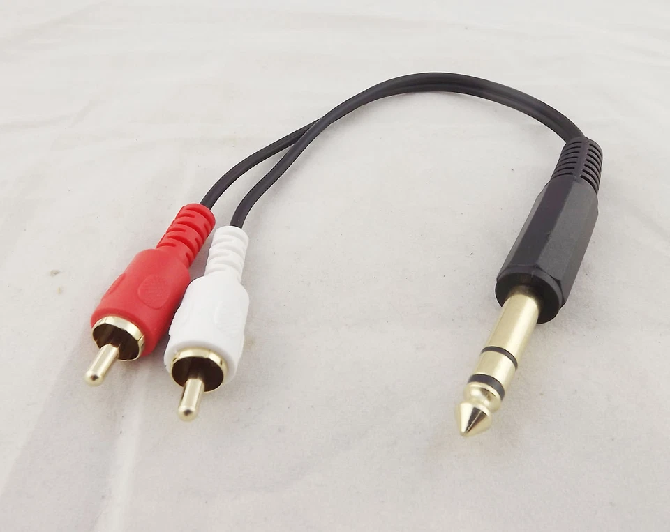 20cm 6.35mm 1/4" Stereo Male To 2-RCA Male Audio Y Splitter Adapter Cable Gold - Image 1 of 1