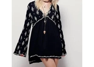 Vestido túnica Free People bordado diamante negro blanco manga larga TALLA SP - Imagen 1 de 9