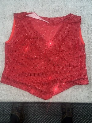 Sleeveless Top Womens All Over Metallic Sparkle Disco Glam Party Top RED 17x17” - Image 1 of 4