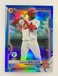 2021 Bowman 1st Edition Jordan Walker Blue Foil /150 Phillies - Picture 1 of 2