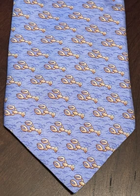 Tommy Hilfiger 蓝色橙色龙虾印花 100% 真丝男式领带美国制造 — 第 1/4 张图片