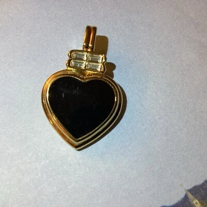 KJL Gold Plated Black Enamel Heart Shaped Necklace Enhancer - Picture 1 of 8