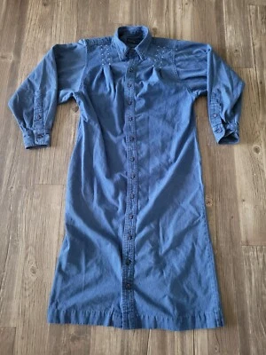 Vintage Ralph Lauren Dress Womens 12 Blue Denim 90's Collar Jean Cotton USA Made - Image 1 of 4
