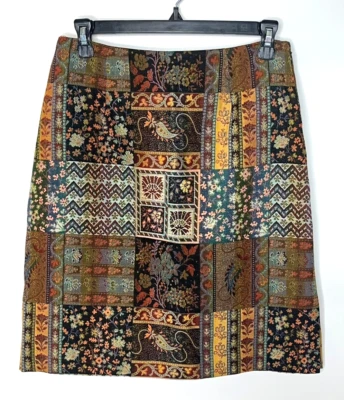 Harold's Vintage Embroidered Patchwork Pencil Skirt, Floral Boho Lined, Size 6 - Image 1 of 4