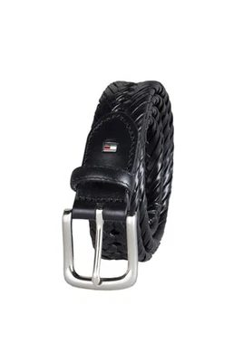 Tommy Hilfiger 编织腰带黑色男式 32 黄铜扣新品 — 第 1/4 张图片