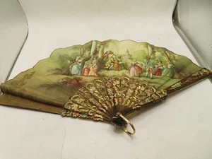 Vintage dekorativer klappbarer Handfächer Kunststoff schwarz gold Ruben's Szene aus dem 17. Jahrhundert - Bild 1 von 7